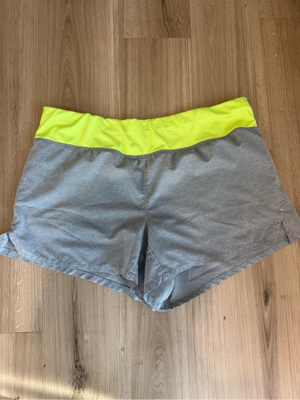 Danskin Gray Athletic Shorts with Neon Yellow Waistband